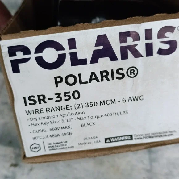Polaris ISR-350 Black Insulated Multi-Tap Connector 350 MCM-6 AWG 600V Lot of 2 - Picture 3 of 3